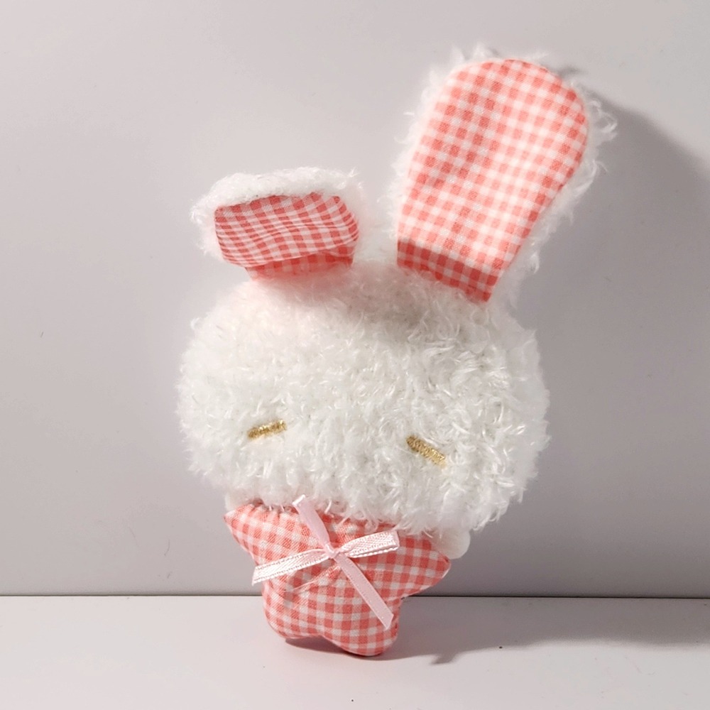 Pink Gingham Plush Bunny Keychain Fuzzy Rabbit Bag Charm 5.0 Inch